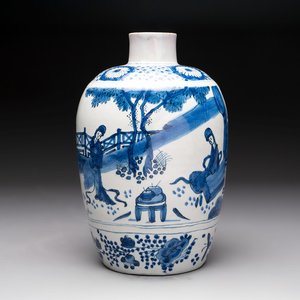 A blue and white Dutch Delft chinoiserie vase, 18th C. — photo 1