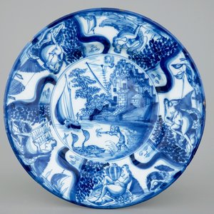 A blue and white Dutch Delft dish 'the duck hunt', late 17th C — 照片 1