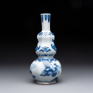 A blue and white Dutch Delft double gourd chinoiserie vase, 17th C. — 照片 3