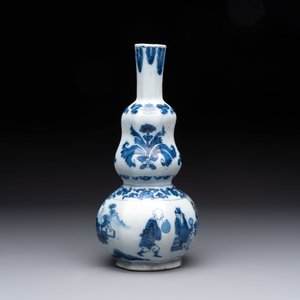 A blue and white Dutch Delft double gourd chinoiserie vase, 17th C. — 照片 4