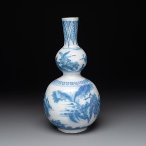 A blue and white Dutch Delft double gourd chinoiserie vase, 17th C. — 照片 4