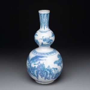 A blue and white Dutch Delft double gourd chinoiserie vase, 17th C. — 照片 5