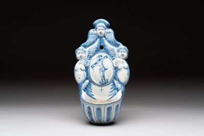 A blue and white Dutch Delft holy water font, late 17th C.