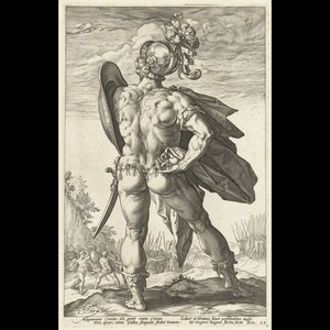 A blue and white Dutch Delft 'Marcus Valerius Corvus' dish, after an engraving by Hendrick Goltzius — photo 3