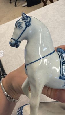 A blue and white Dutch Delft model of a standing horse — photo 11