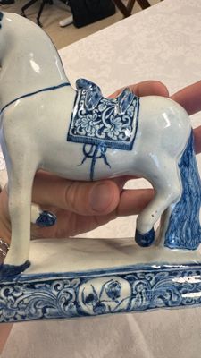 A blue and white Dutch Delft model of a standing horse — photo 13