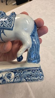 A blue and white Dutch Delft model of a standing horse — photo 14