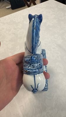 A blue and white Dutch Delft model of a standing horse — photo 18