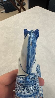 A blue and white Dutch Delft model of a standing horse — photo 19