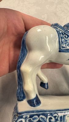 A blue and white Dutch Delft model of a standing horse — photo 4