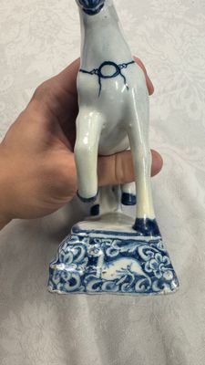A blue and white Dutch Delft model of a standing horse — photo 9