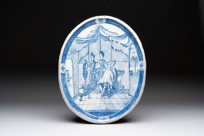 A blue and white Dutch Delft 'The King's Wig' plaque, 18th C.