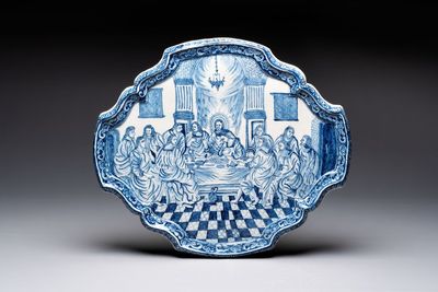 A blue and white Dutch Delft 'The Last Supper' plaque, 18th C.