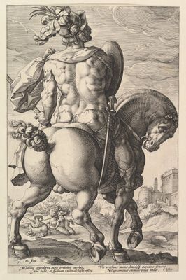 A blue and white Dutch Delft 'Titus Manlius' dish, after an engraving by Hendrick Goltzius, late 17th C. — 照片 3