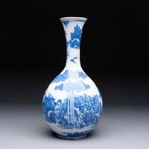 A blue and white Dutch Delft Transitional style chinoiserie bottle vase, late 17th C. — 照片 2