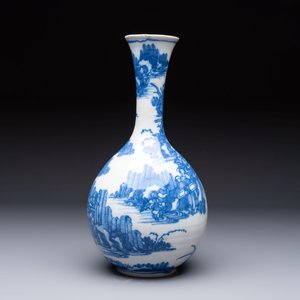 A blue and white Dutch Delft Transitional style chinoiserie bottle vase, late 17th C. — 照片 3