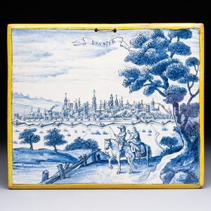 A blue and white Dutch Delft 'View of Brussels' plaque, 19th C. — photo 1