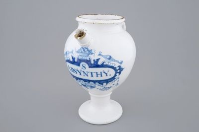 A blue and white Dutch Delft wet drug jar "Absinthe", 18th C.
