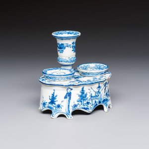 A blue and white Dutch Delft writing set with candlestick — photo 1
