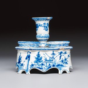 A blue and white Dutch Delft writing set with candlestick — photo 2
