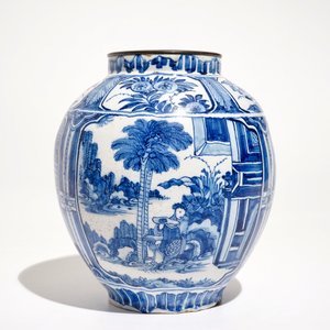 A blue and white Dutch or Frankfurt Delft chinoiserie jar and dish, 2nd half 17th C. — 照片 4