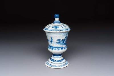 A blue and white inscribed Dutch Delft children's money bank, dated 1786