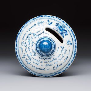 A blue and white inscribed Dutch Delft children's money bank, dated 1786 — photo 6
