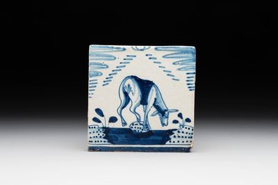 A blue and white Rotterdam 'crown' 'donkey' tile, 17th C.
