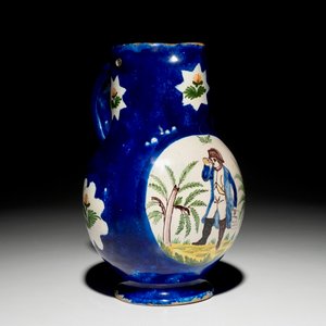A blue ground Brussels faience jug with Napoleon, 19th C. — 照片 1