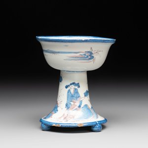 A blue, white and manganese chinoiserie salt, probably Nevers, dated 1732 — photo 1