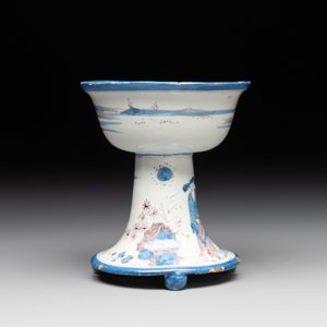 A blue, white and manganese chinoiserie salt, probably Nevers, dated 1732 — photo 4