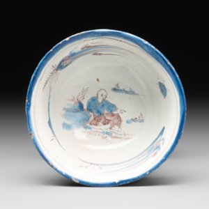 A blue, white and manganese chinoiserie salt, probably Nevers, dated 1732 — photo 5