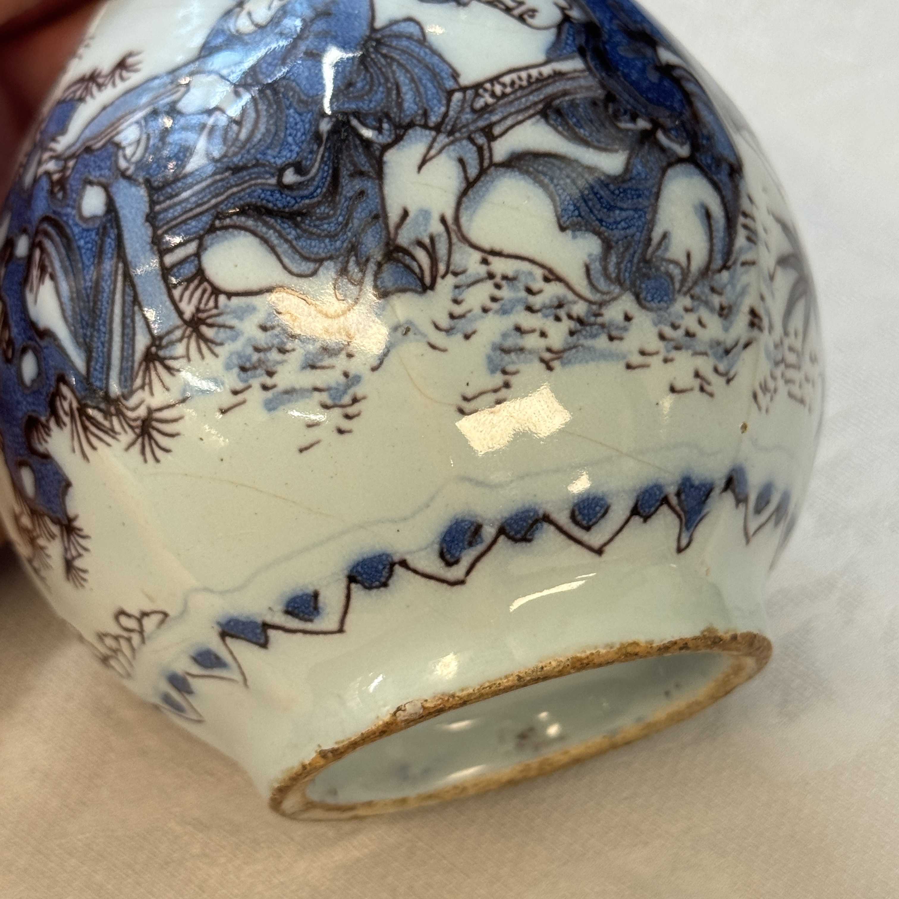 A blue, white and manganese Dutch Delft chinoiserie bottle vase — photo 6