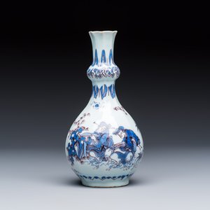 A blue, white and manganese Dutch Delft chinoiserie bottle vase — photo 1