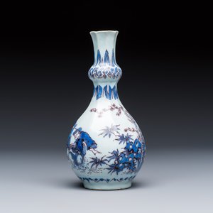 A blue, white and manganese Dutch Delft chinoiserie bottle vase — photo 2