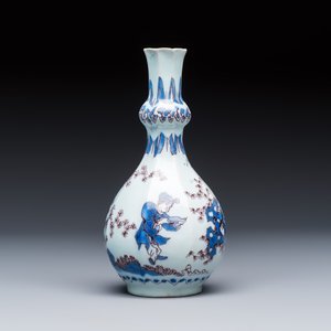A blue, white and manganese Dutch Delft chinoiserie bottle vase — photo 4