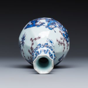A blue, white and manganese Dutch Delft chinoiserie bottle vase — photo 5