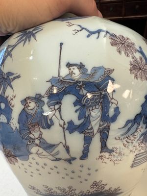 A blue, white and manganese Dutch Delft octagonal chinoiserie baluster vase in Transitional style — photo 8