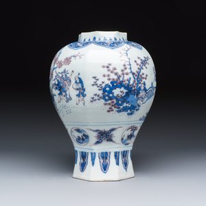 A blue, white and manganese Dutch Delft octagonal chinoiserie baluster vase — photo 6