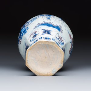 A blue, white and manganese Dutch Delft octagonal chinoiserie baluster vase — photo 8