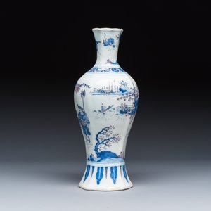 A blue, white and manganese Dutch Delft octagonal chinoiserie vase — photo 3