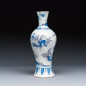 A blue, white and manganese Dutch Delft octagonal chinoiserie vase — photo 4