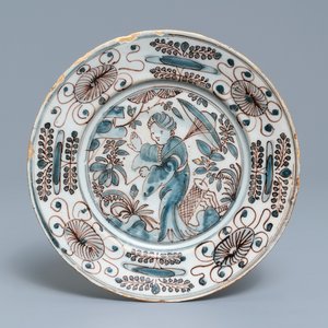 A blue, white and manganese Portuguese faience plate, 3rd quarter 17th C. — 照片 1