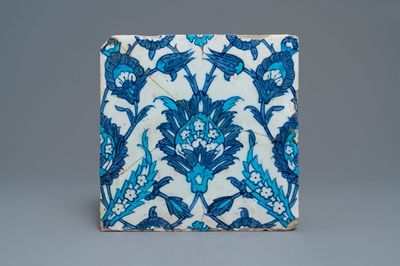 A blue, white and turquoise tile with floral design, Iznik, Turkey, ca. 1600