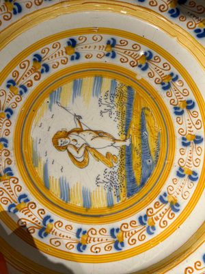 A blue, white and yellow Dutch Delft 'putto' dish, Verstraeten workshop, Haarlem, ca. 1640-1660 — 照片 11
