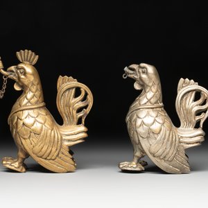 A bronze lion-form aquamanile and two rooster-form aquamanilia, one chromed, Germany, 19th C. — 照片 2