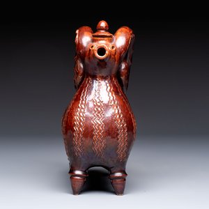 A brown-glazed stoneware ewer and cover in the shape of a ram, impressed mark, Opishne, Ukraine, early 20th C. — photo 5