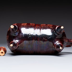A brown-glazed stoneware ewer and cover in the shape of a ram, impressed mark, Opishne, Ukraine, early 20th C. — photo 7