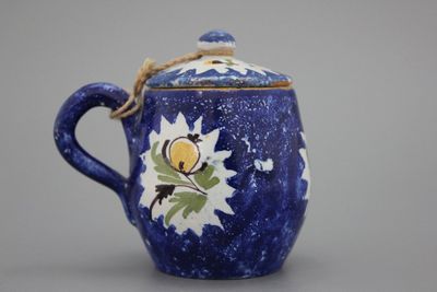A Brussels faience blue ground mustard jar, ca. 1800