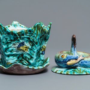 A Brussels faience eel tureen on stand with butterflies and caterpillars, late 18th C. — 照片 3